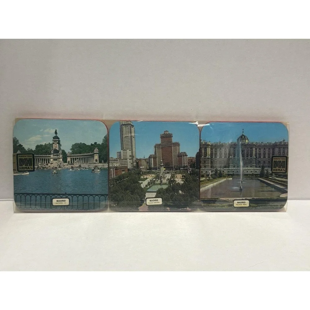 Spain Tourist Souvenir Coaster Set of 6 iconic places Espana cork back‎ vintage